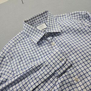 Charles Tyrwhitt Classic Fit Non Iron Blue‎ White Gingham Check Dress Mens 16.5